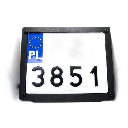 Motorcycle license plate mounting frame with custom engraving